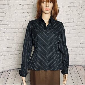 Worthington Stretch Black Stripes Blouse Shirt Size 8